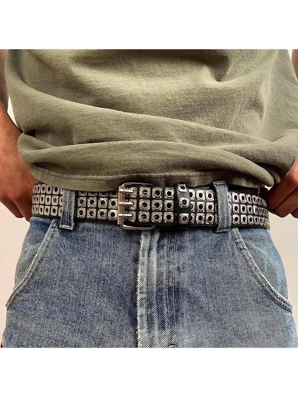 Cyber Grunge y2k 2000s style light silver studded belt. Nice quality. 42 inches